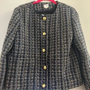J. Crew Navy and Gold Tweed Jacket